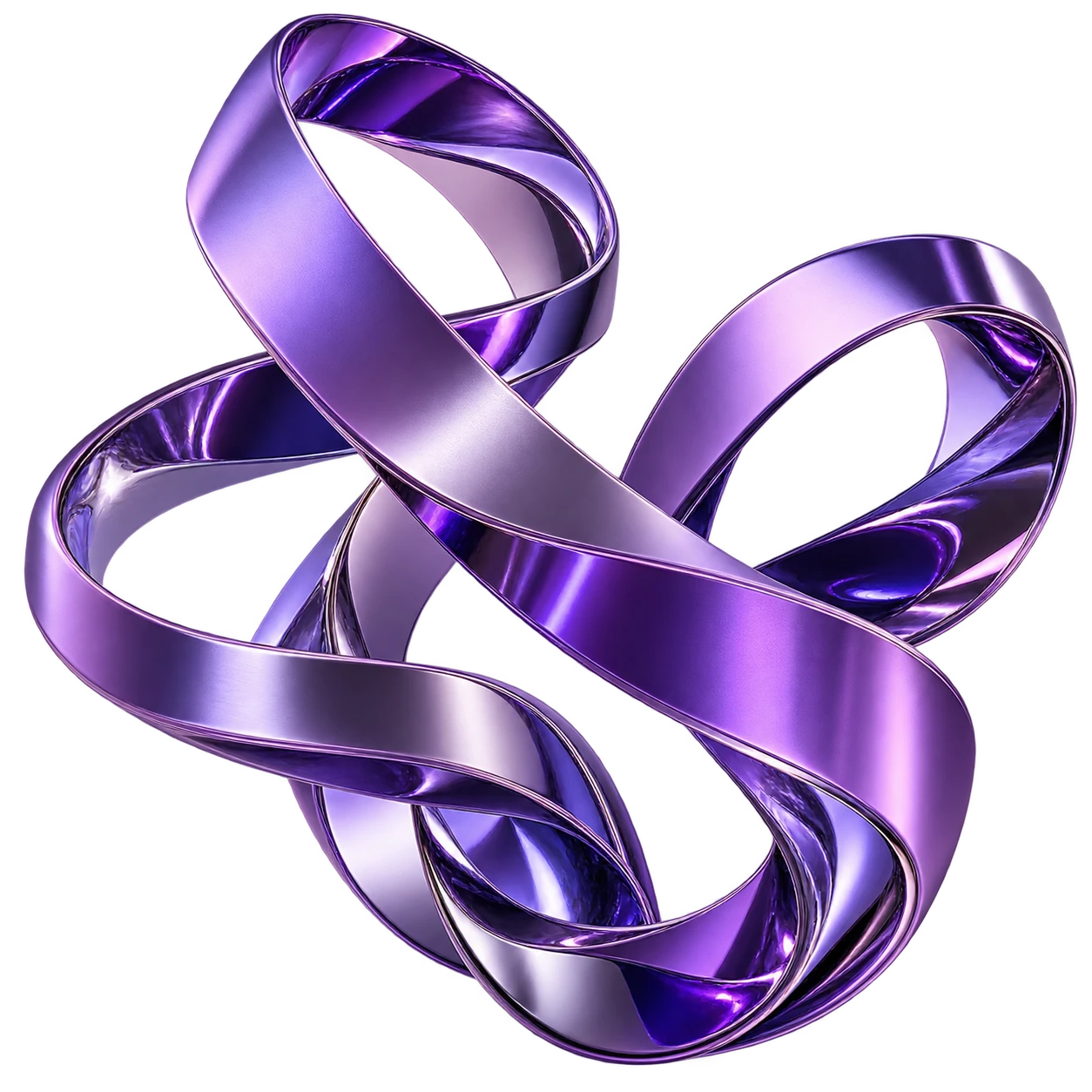 A continuous violet ribbon sculpture, an abstract study of connected thinking